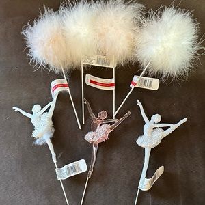 Ballerina sparkling festive decorative picks x3 with pompom picks x 4